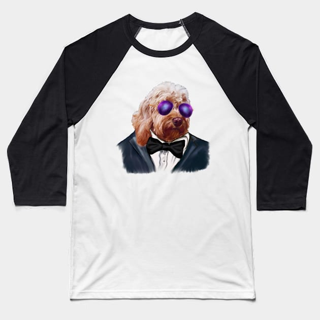 Cavapoo Daddy Cool ! Cute Cavapoo Cavoodle puppy dog Face with sunglasses and tuxedo with bow tie  - cavalier king charles spaniel poodle, puppy love Baseball T-Shirt by Artonmytee